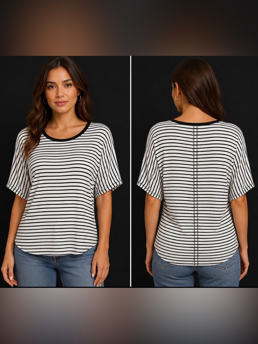 Time and Tru black and white striped top size Large